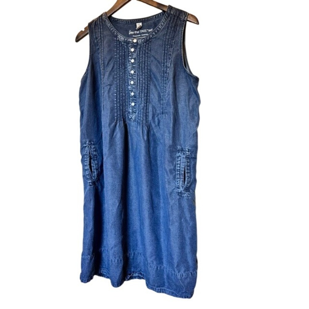 Coldwater Creek Tencel Denim Pintuck Sleeveless Shift Dress Blue Medium
